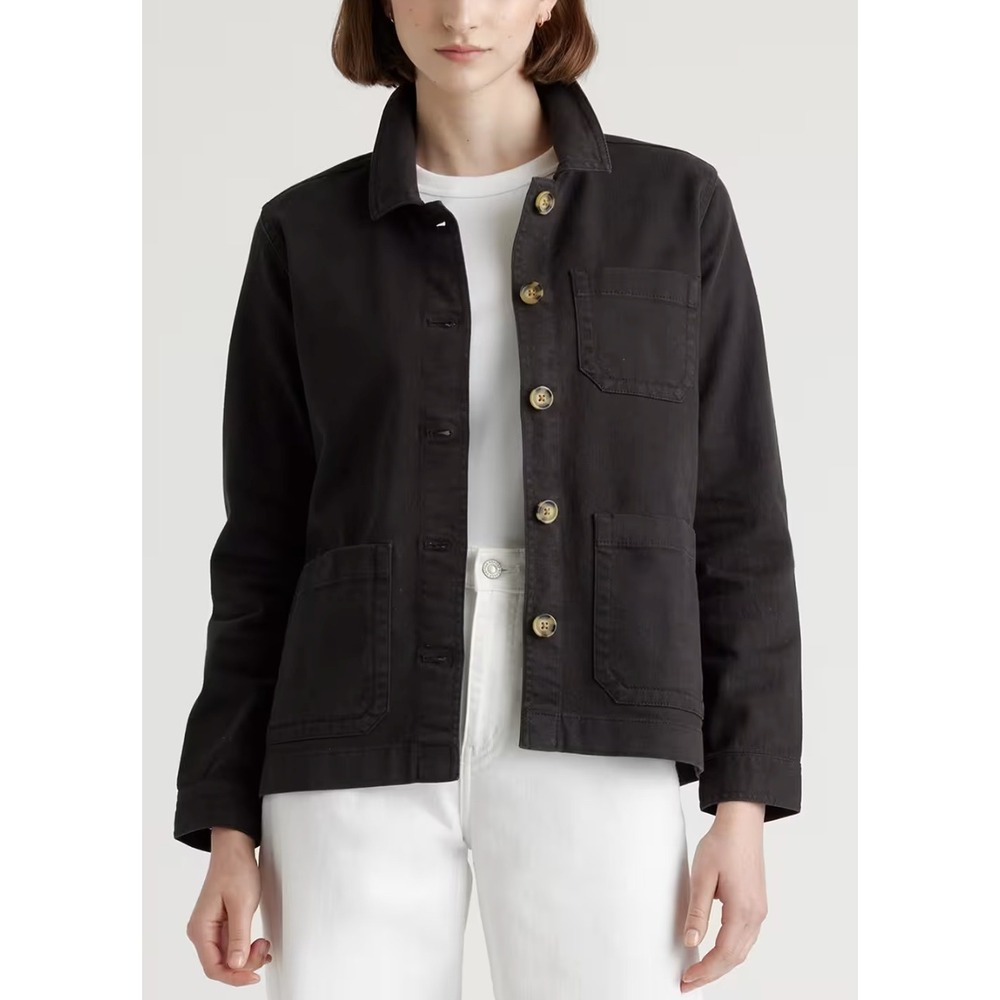 Quince Organic Comfort Stretch Chore Jacket Black Womens Small